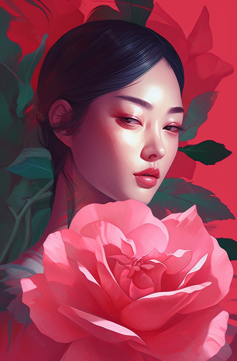 浪漫玫瑰花女孩手绘背景,插画/手绘图,插画/手绘图库,插画/手绘图下载,插画/手绘